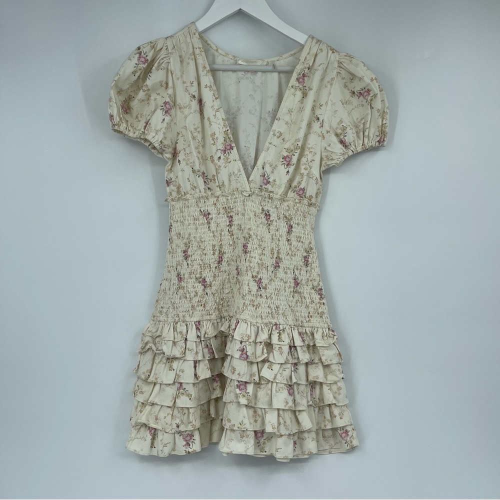 LoveShackFancy Radia Smocked Cotton Delicate Floral Print Mini Dress Size S - Picture 2 of 7